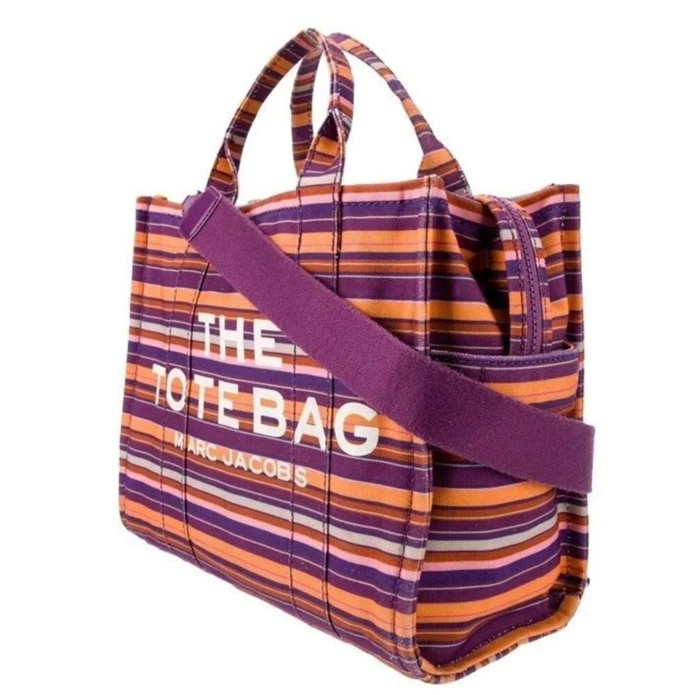 Marc Jacobs Luxury The Tote Bag Purple Striped Canvas *RARE* (MJXX141) - Picture 2 of 6
